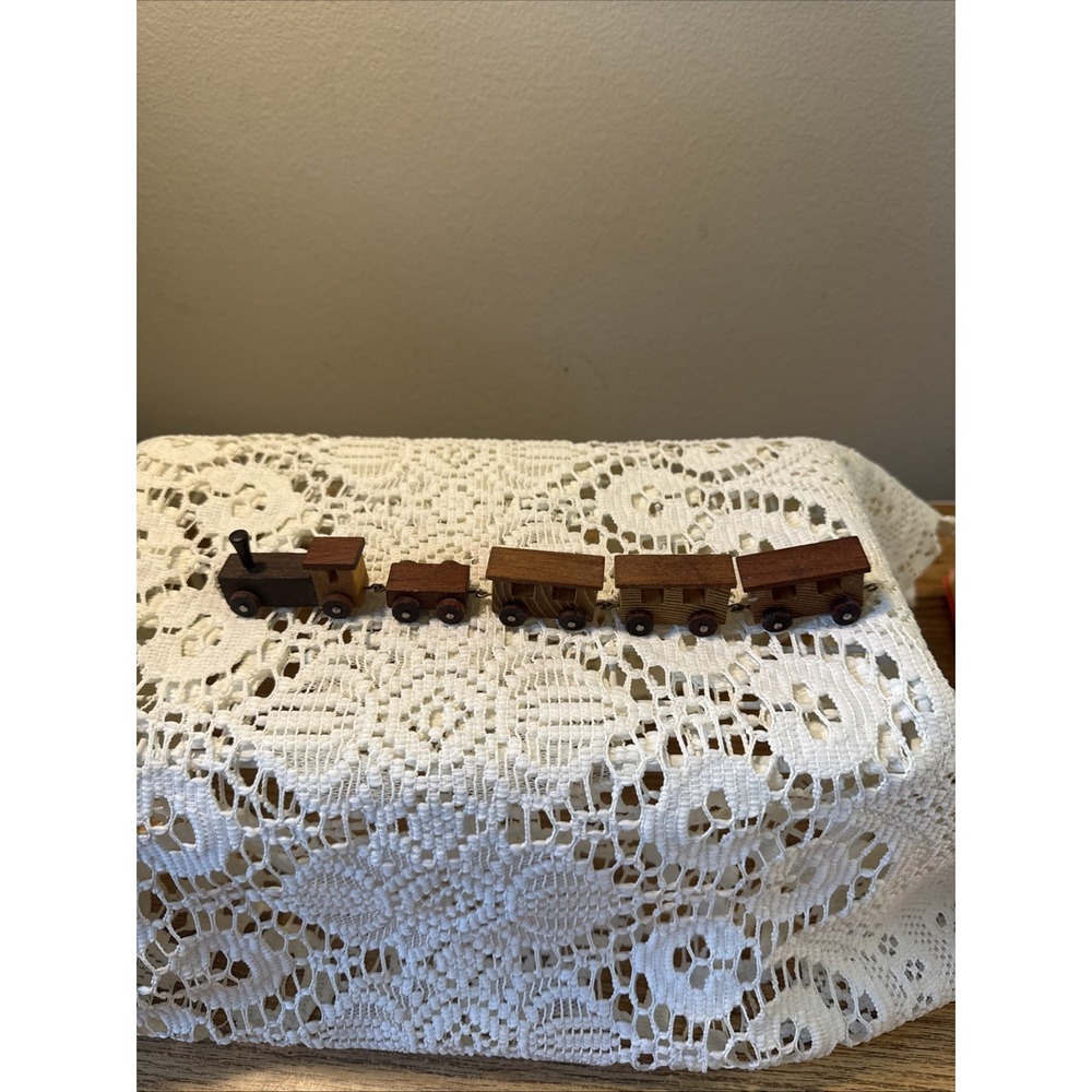 Vintage Loquai Small Wooden Toy Train Set - 5 Piece - West Germany - Dark
